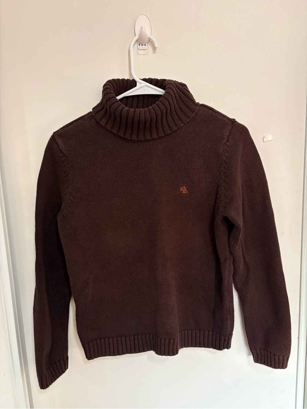 Ralph Lauren Heavyweight Brown Cotton Ribbed Turtleneck Sweater Medium